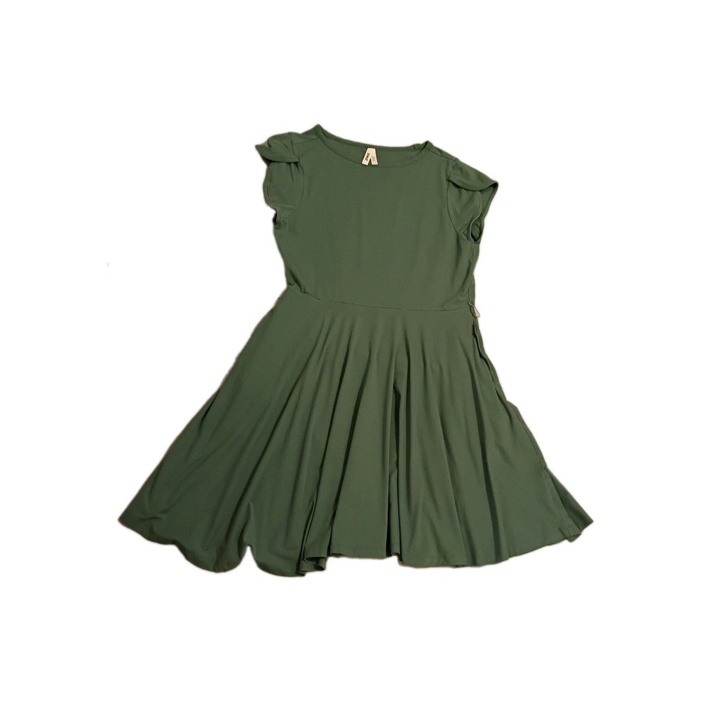 Pact Fit & Flare Dress Womens Sz XL Olive Green Organic Cotton Earthy Tie